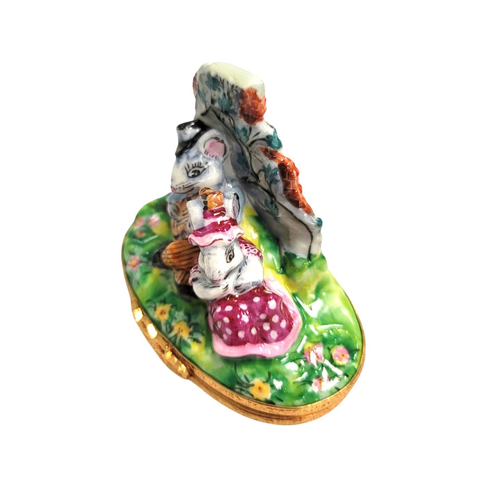 Mice Serenading in Garden Porcelain Limoges Mice Love home French Trinket Box