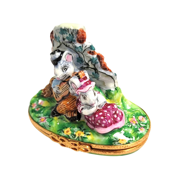 Mice Serenading in Garden Porcelain Limoges Mice Love home French Trinket Box