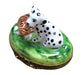 Mini Dalmation Dog w Cat Limoges Box Porcelain Figurine-Dog LIMOGES BOXES cat-CH2P284