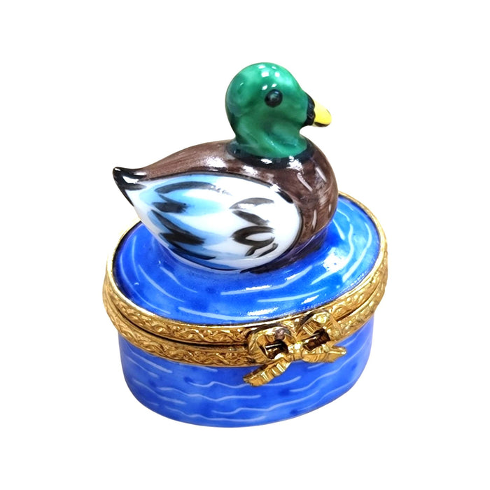 Mini Greenhead Duck Figurine for Nature Lovers Porcelain Limoges bird limoges boxes French Trinket Box