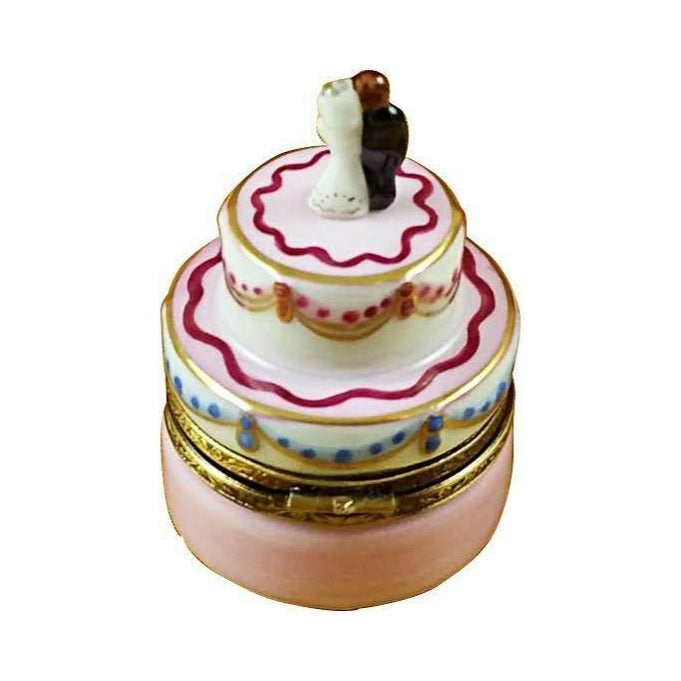 Mini Wedding Cake with Bride and Groom Limoges box, an heirloom-quality piece for collectors