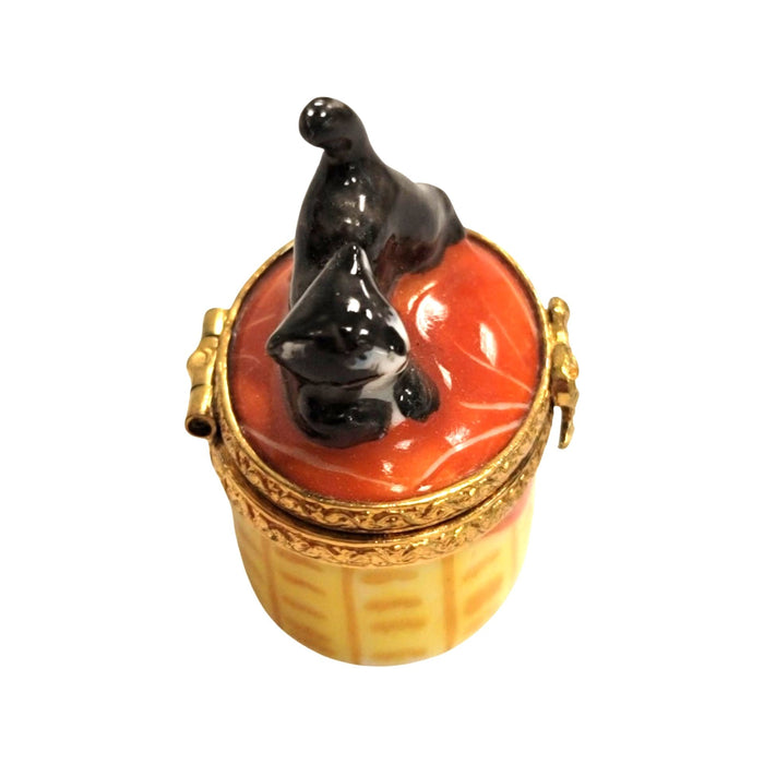 Mini Black Cat Treasure for Collectors Porcelain Limoges Cat French Trinket Box