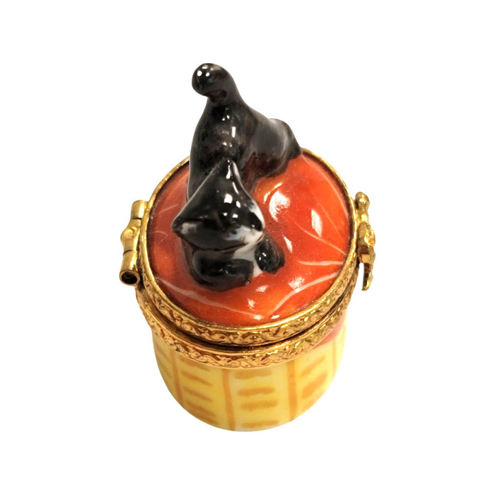 Mini Black Cat Treasure for Collectors Porcelain Limoges Cat French Trinket Box