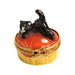 Mini Black Cat Treasure for Collectors Porcelain Limoges Cat French Trinket Box
