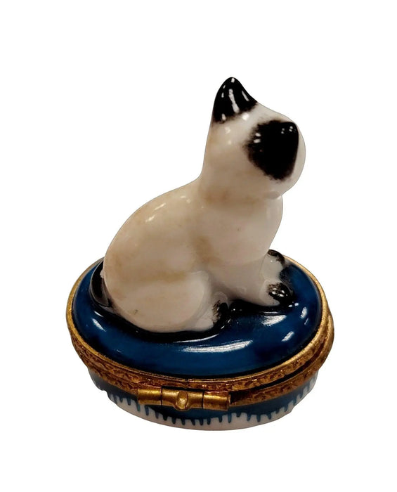 White Siamese Cat Box for Cat Lovers Porcelain Limoges Cat French Trinket Box