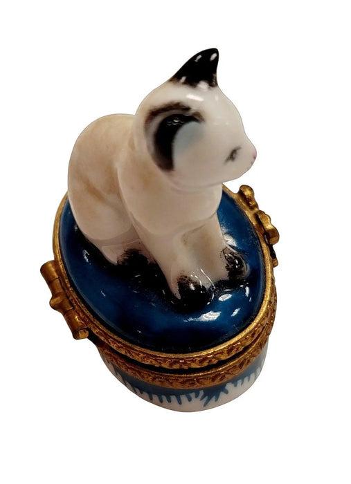 White Siamese Cat Box for Cat Lovers Porcelain Limoges Cat French Trinket Box