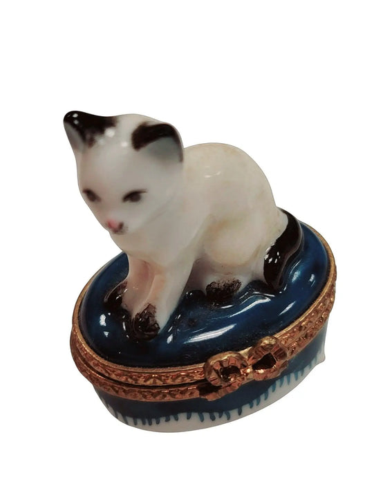 White Siamese Cat Box for Cat Lovers Porcelain Limoges Cat French Trinket Box