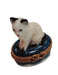 White Siamese Cat Box for Cat Lovers Porcelain Limoges Cat French Trinket Box