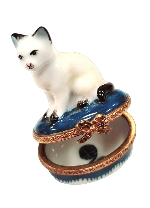 White Siamese Cat Box for Cat Lovers Porcelain Limoges Cat French Trinket Box