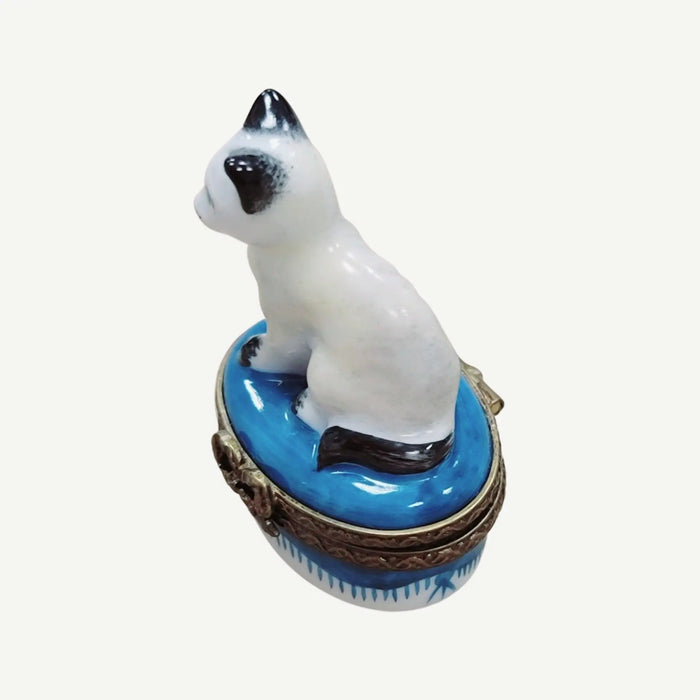 White Siamese Cat Box for Cat Lovers Porcelain Limoges Cat French Trinket Box