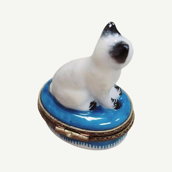 White Siamese Cat Box for Cat Lovers Porcelain Limoges Cat French Trinket Box