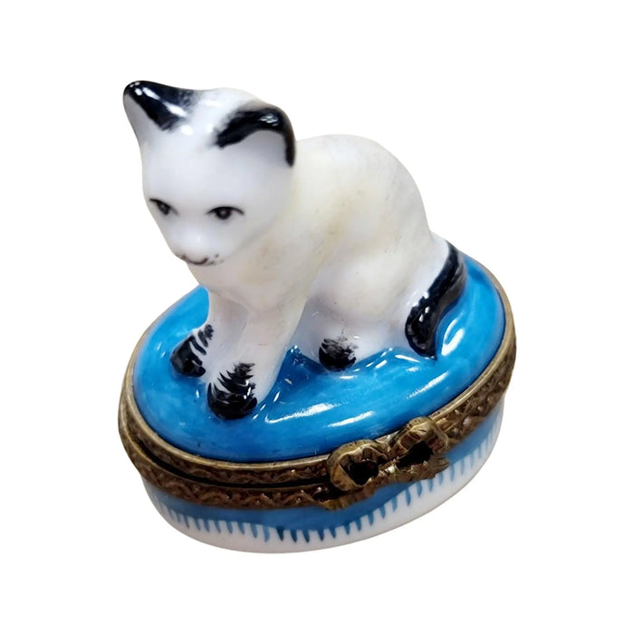 White Siamese Cat Box for Cat Lovers Porcelain Limoges Cat French Trinket Box