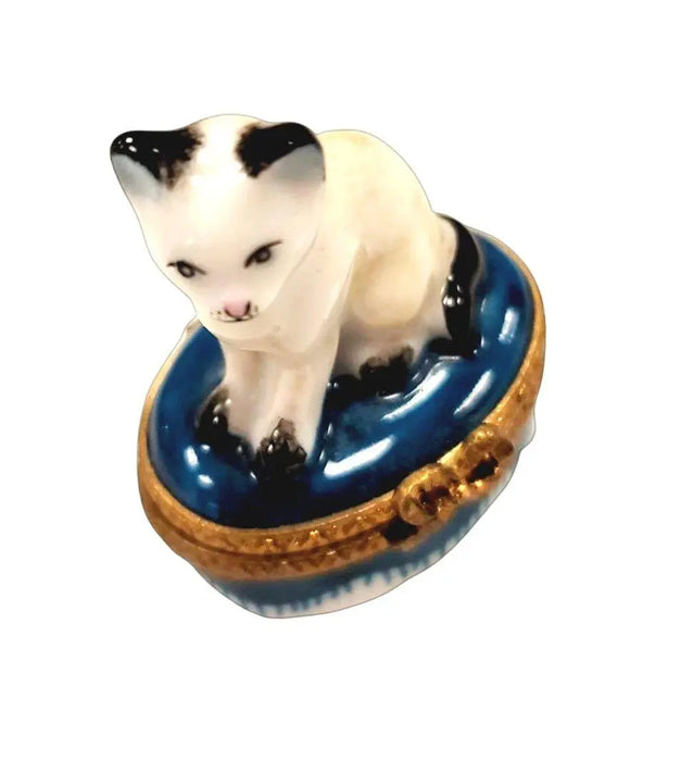 White Siamese Cat Box for Cat Lovers Porcelain Limoges Cat French Trinket Box