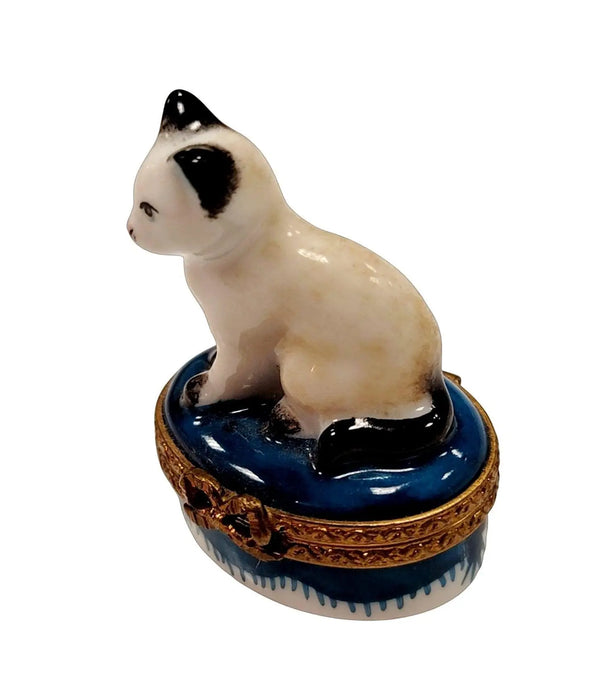 White Siamese Cat Box for Cat Lovers Porcelain Limoges Cat French Trinket Box