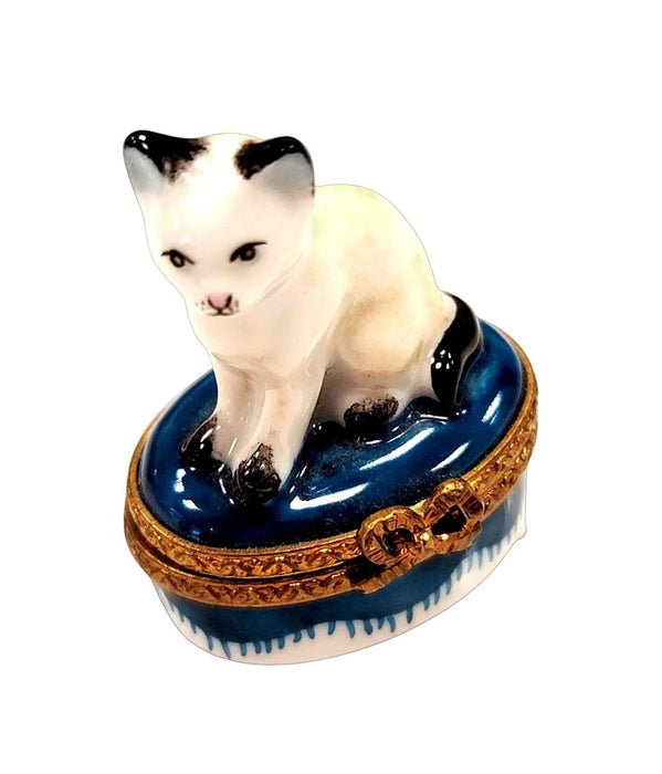 White Siamese Cat Box for Cat Lovers Porcelain Limoges Cat French Trinket Box