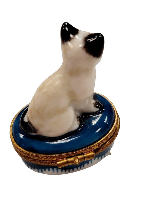 White Siamese Cat Box for Cat Lovers Porcelain Limoges Cat French Trinket Box