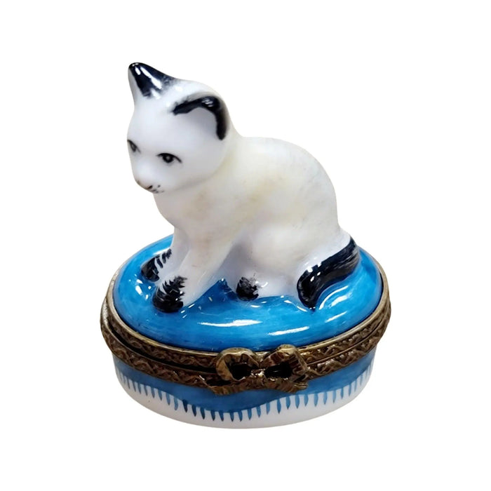White Siamese Cat Box for Cat Lovers Porcelain Limoges Cat French Trinket Box