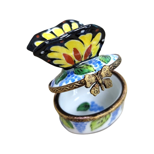 Yellow Butterfly Box for Nature Lovers Porcelain Limoges Butterfly French Trinket Box