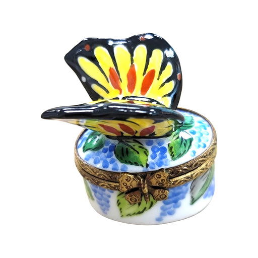 Yellow Butterfly Box for Nature Lovers Porcelain Limoges Butterfly French Trinket Box