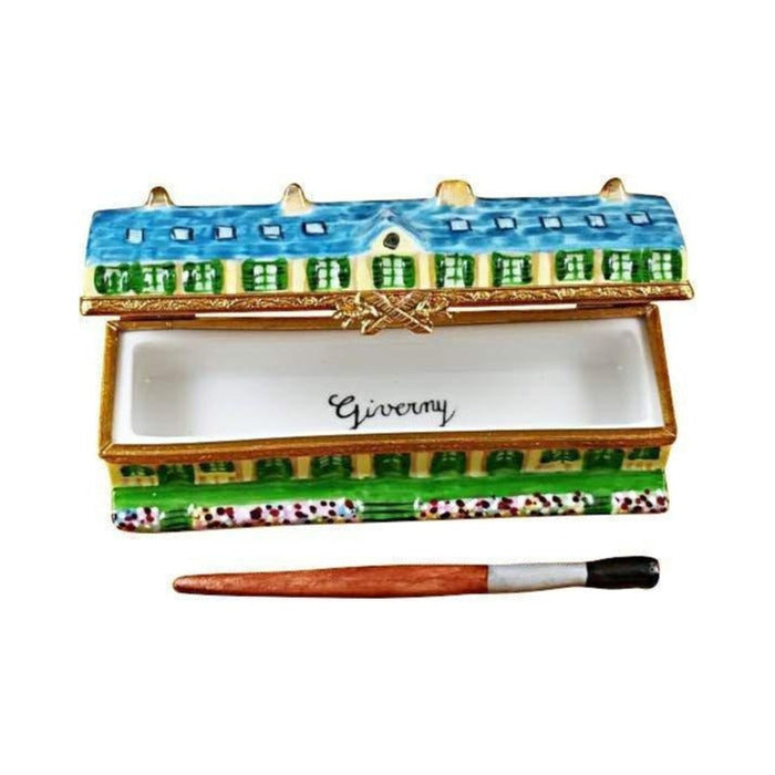 Side profile of the Monet's Residence at Giverny with Removable Brush Limoges box, French craftsmanship up close