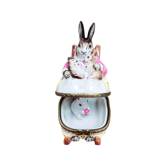 Mother Rabbit Rocker Delight for Collectors Porcelain Limoges mother rabbit baby maternity French Trinket Box