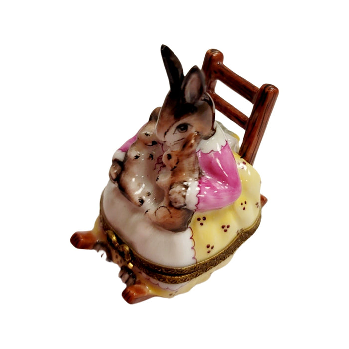 Mother Rabbit Rocker Delight for Collectors Porcelain Limoges mother rabbit baby maternity French Trinket Box