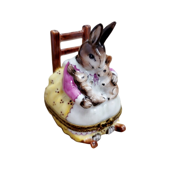 Mother Rabbit Rocker Delight for Collectors Porcelain Limoges mother rabbit baby maternity French Trinket Box