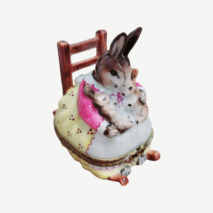 Mother Rabbit Rocker Delight for Collectors Porcelain Limoges mother rabbit baby maternity French Trinket Box