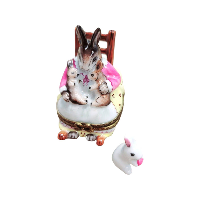 Mother Rabbit Rocker Delight for Collectors Porcelain Limoges mother rabbit baby maternity French Trinket Box