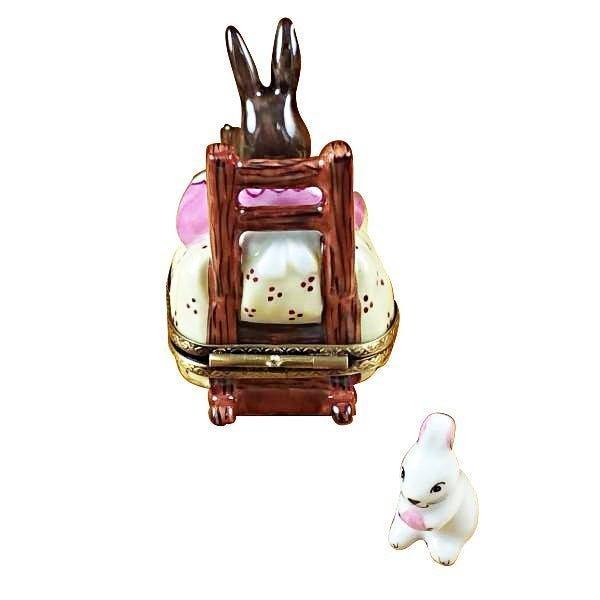 Mother Rabbit Rocker for Baby Shower Porcelain Limoges mother rabbit baby kids French Trinket Box