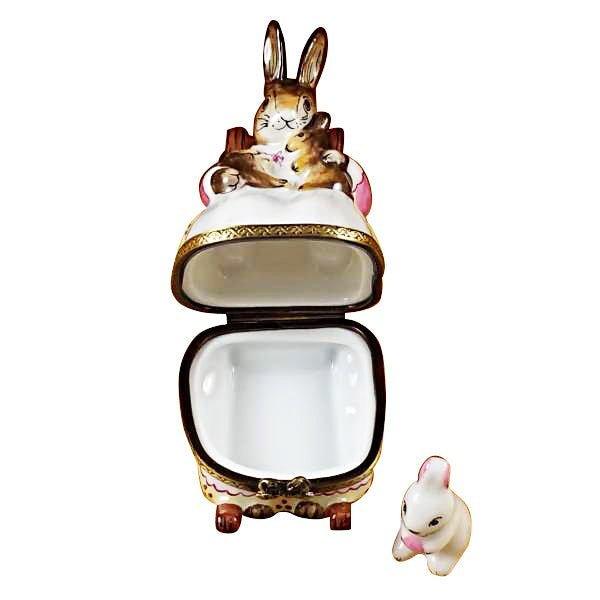 Mother Rabbit Rocker for Baby Shower Porcelain Limoges mother rabbit baby kids French Trinket Box