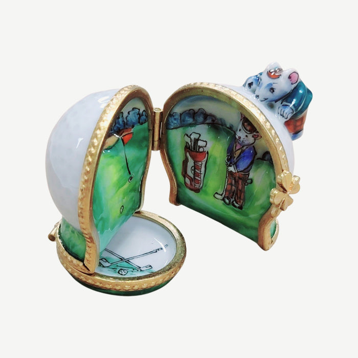 Mouse Golfing Figurine for Sports Lovers Porcelain Limoges golf mouse French Trinket Box
