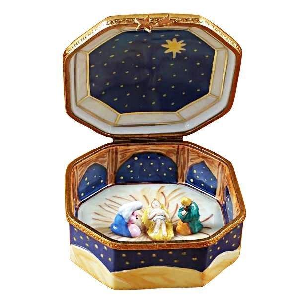 Nativity Octagon Collectible for Holiday Decor Porcelain Limoges nativity French Trinket Box