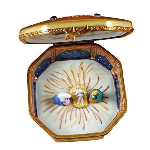 Nativity Octagon Collectible for Holiday Decor Porcelain Limoges nativity French Trinket Box