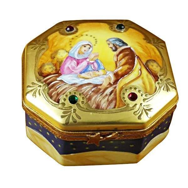 Nativity Octagon Collectible for Holiday Decor Porcelain Limoges nativity French Trinket Box