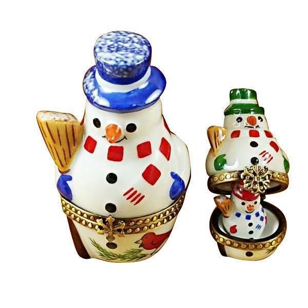Nesting Snowman Set for Holiday Cheer Porcelain Limoges snowman French Trinket Box