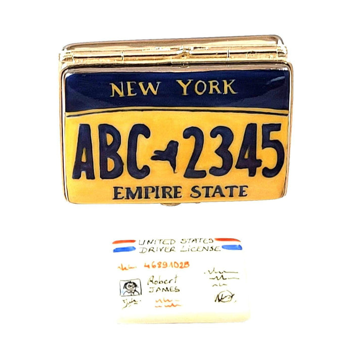 New York License Plate Collectible for Art Lovers Porcelain Limoges United States Vehicle French Trinket Box