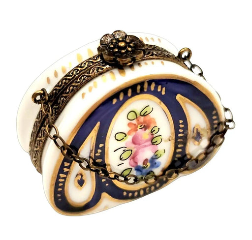 Blue Floral Limoges Box for Collectors Porcelain Limoges purse trinket box French Trinket Box