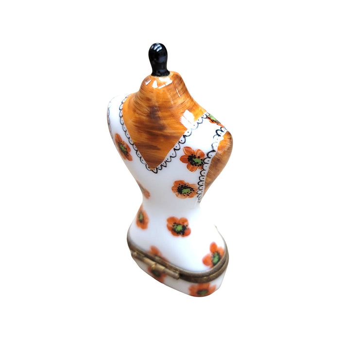 Orange Floral Dress Form Figurine for Fashion Lovers Porcelain Limoges Limoges Box Women shoes hat bags suitcase mother French Trinket Box