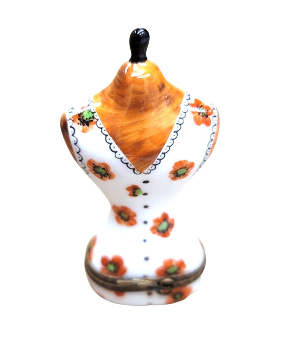 Orange Floral Dress Form Figurine for Fashion Lovers Porcelain Limoges Limoges Box Women shoes hat bags suitcase mother French Trinket Box