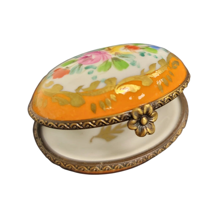 Orange Floral Limoges Box for Wellness Enthusiasts Porcelain Limoges round French Trinket Box