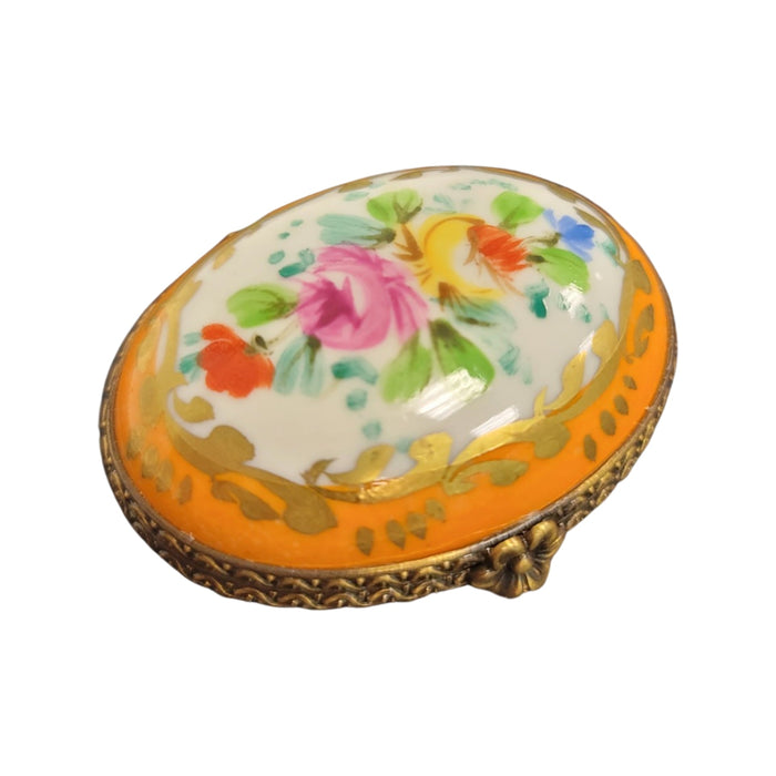 Orange Floral Limoges Box for Wellness Enthusiasts Porcelain Limoges round French Trinket Box