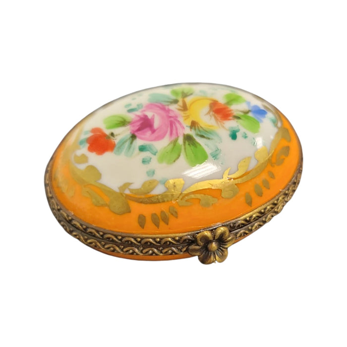 Orange Floral Limoges Box for Wellness Enthusiasts Porcelain Limoges round French Trinket Box