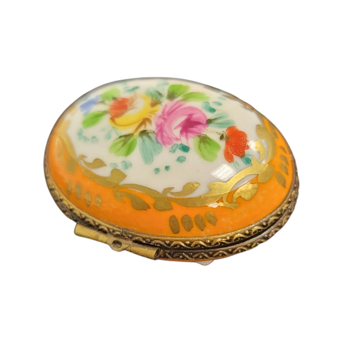 Orange Floral Limoges Box for Wellness Enthusiasts Porcelain Limoges round French Trinket Box