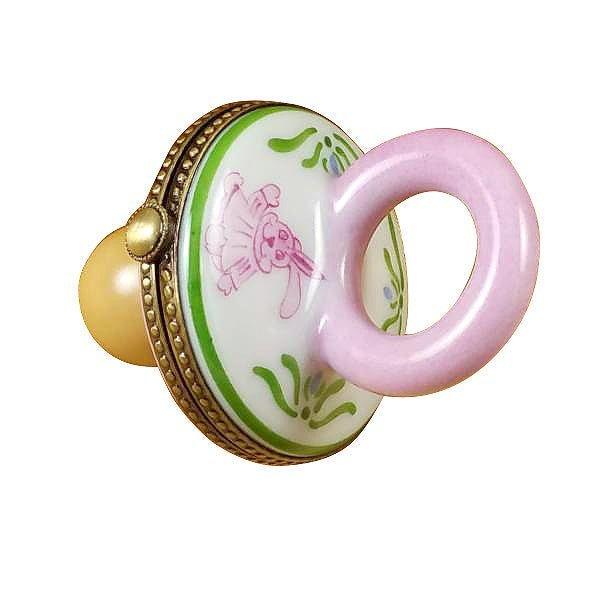 Pink Rabbit Pacifier for Babies Porcelain Limoges rabbit baby French Trinket Box