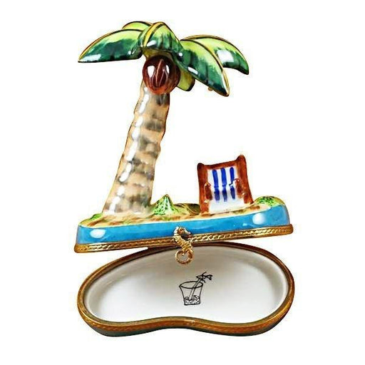 Palm Tree Limoges Box for Tropical Decor Porcelain Limoges beach travel French Trinket Box
