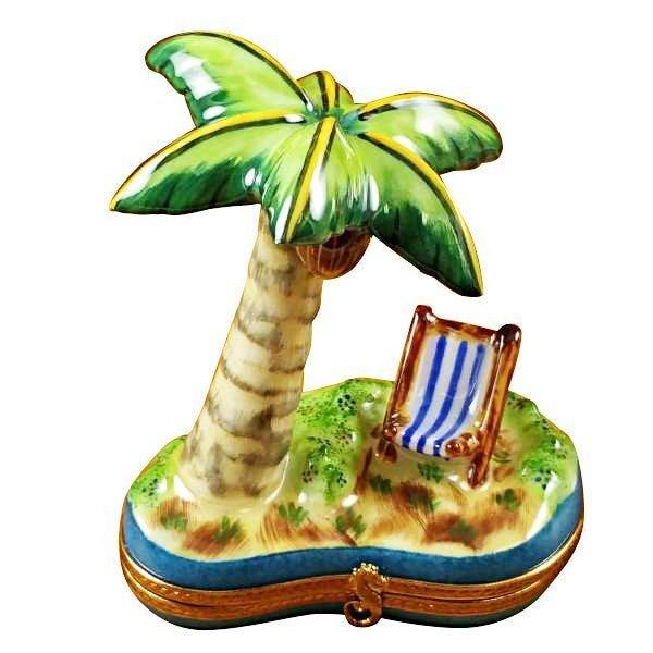 Palm Tree Limoges Box for Tropical Decor Porcelain Limoges beach travel French Trinket Box