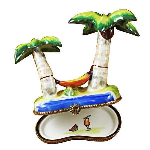 Palm Tree Hammock Box for Tropical Decor Porcelain Limoges ocean beach travel French Trinket Box