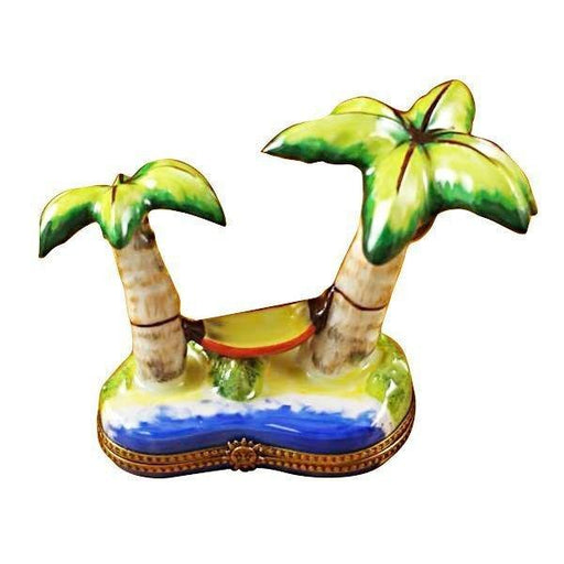 Palm Tree Hammock Box for Tropical Decor Porcelain Limoges ocean beach travel French Trinket Box