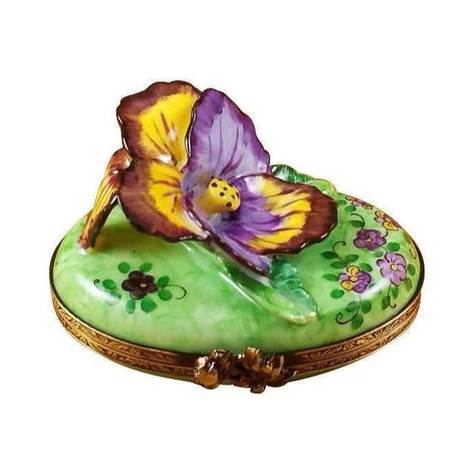 Authentic Rochard Pansy Purple Yellow Limoges box, hand-painted in France, from Limoges Boutique
